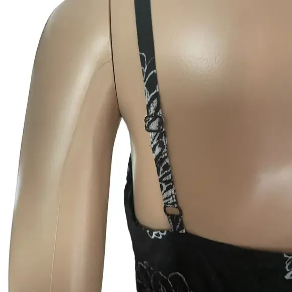 Vintage Jams World Asymmetric Dress Womens XS Black Floral Spaghetti Strap Midi - Picture 5 of 11